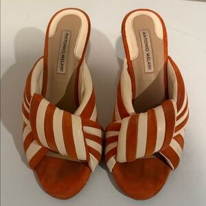ANTONIO MELANI Orange and Cream Striped Mules
